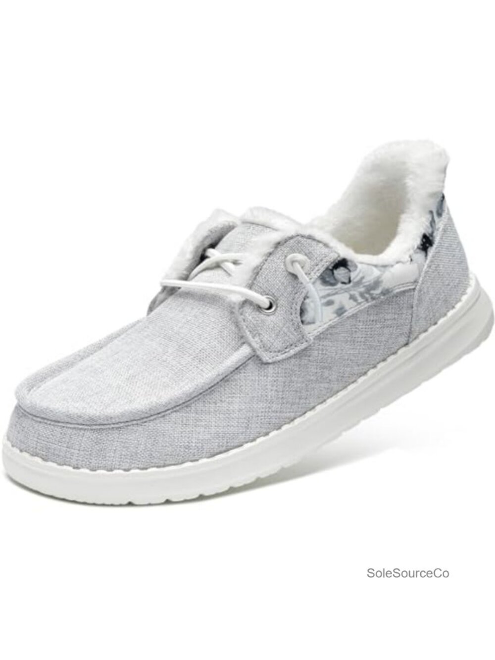Fur Lined Slip On Loafers for Women Canvas Removable Arch Support